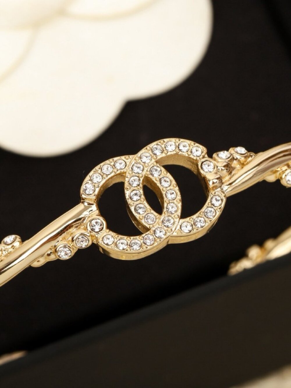 Chanel Gold-Tone Crystal CC Coral Branch Open Cuff Bracelet